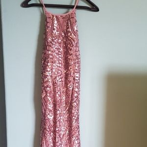 Pink Sequin Halter Top Gown